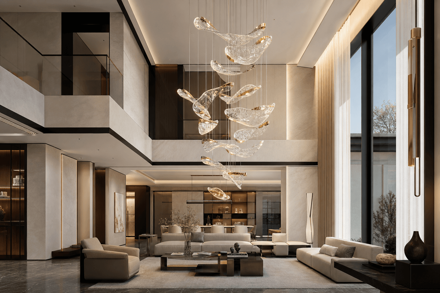Private villa interior with bespoke decorative lighting